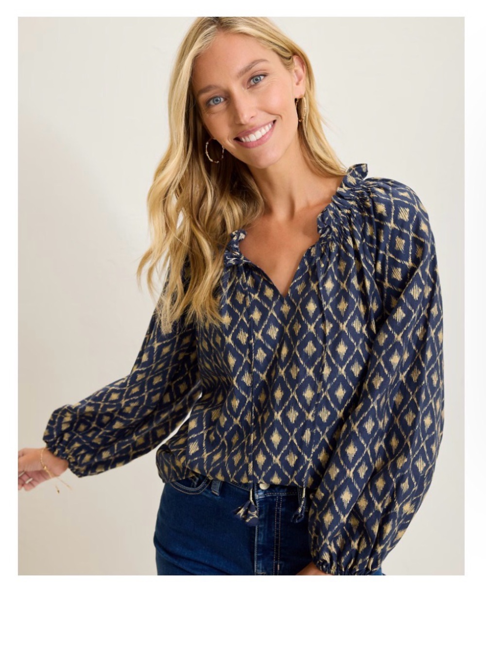 NWT Tommy Bahama Diamond Cay Smocked Peasant Top Navy Size S